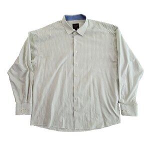 Linea Uomo Shirt Men's 3X Green Stripe Modern Fit Long Sleeve Button Up EUC LN